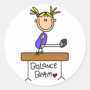 Blond Girl Gymnast on Balance Beam Classic Round Sticker