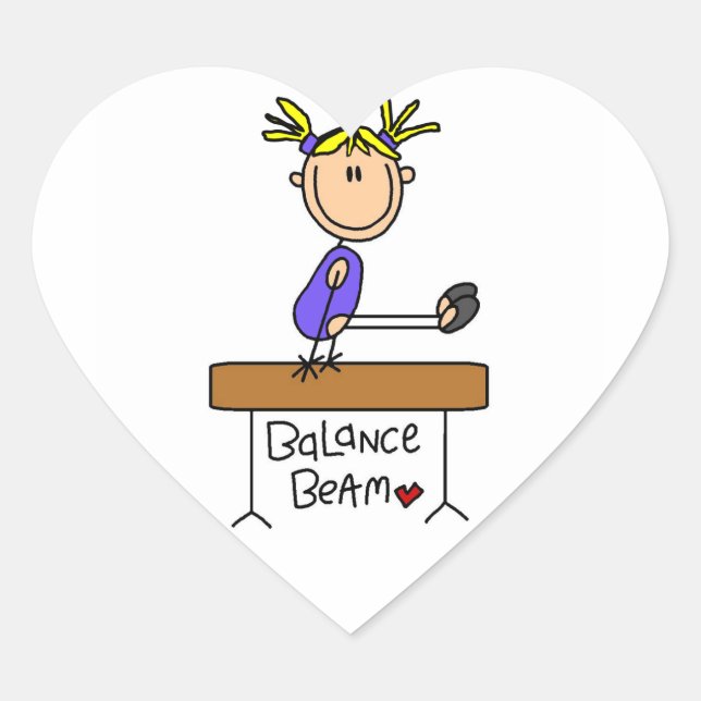Blond Girl Gymnast on Balance Beam Heart Sticker (Front)