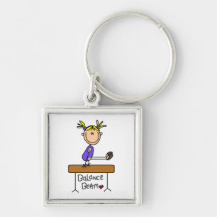 Blond Girl Gymnast on Balance Beam Keychain