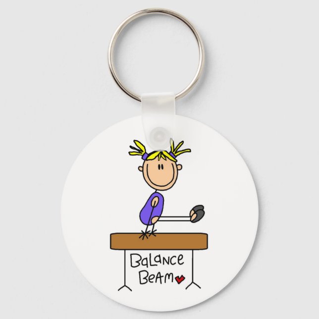 Blond Girl Gymnast on Balance Beam Keychain (Front)