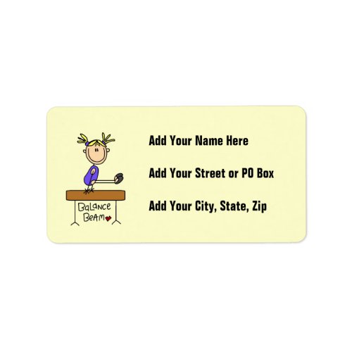 Blond Girl Gymnast on Balance Beam Label