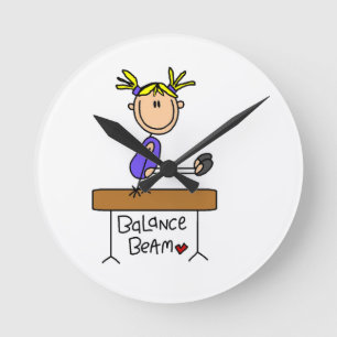 Blond Girl Gymnast on Balance Beam Round Clock