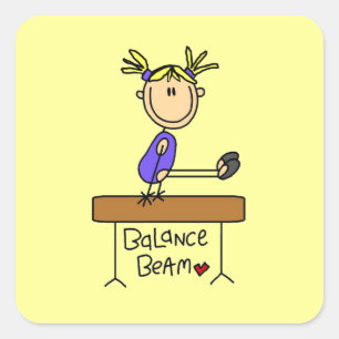 Blond Girl Gymnast on Balance Beam Square Sticker
