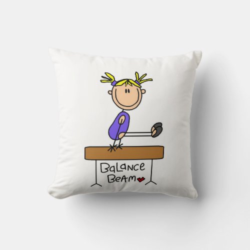 Blond Girl Gymnast on Balance Beam Throw Pillow