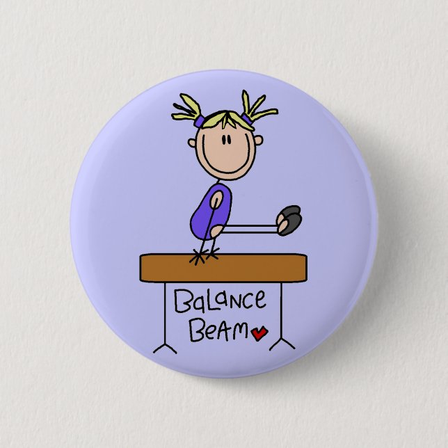 Blond Girl Gymnast on Beam Tshirts and Gifts Button (Front)