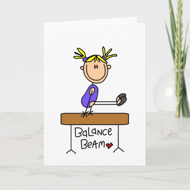Blond Girl Gymnast on Beam Tshirts and Gifts Card (Front)