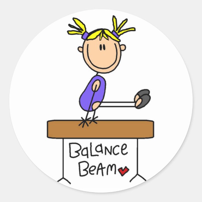 Blond Girl Gymnast on Beam Tshirts and Gifts Classic Round Sticker (Front)