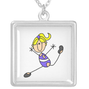 Blond Girl Gymnast Silver Plated Necklace