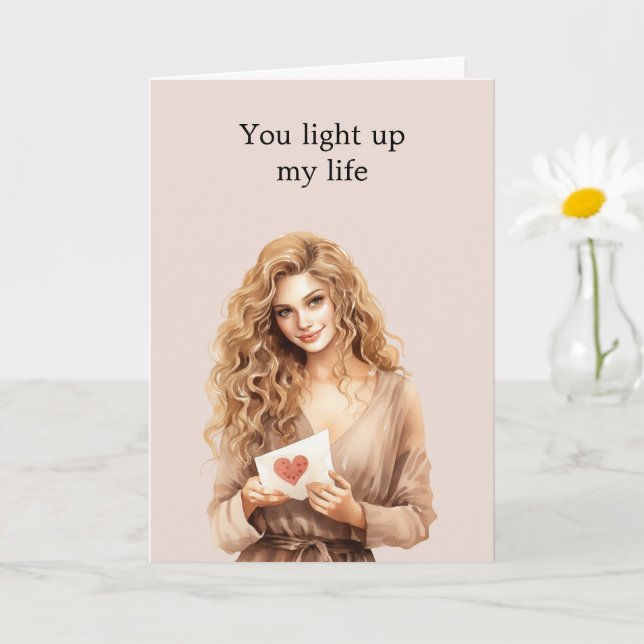 Blond Girl Heart Light Bulb Light Up My Life   Card (Small Plant)