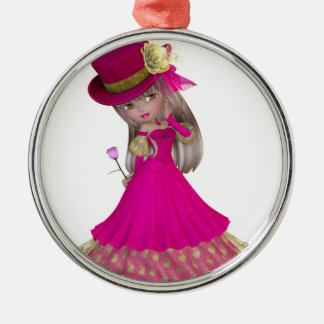 Blond Girl Holding a Pink Rose Metal Ornament