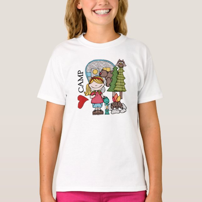 Blond Girl I Love Camp Camping Recreation T-shirt (Front)