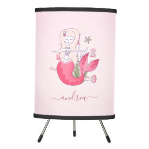 Blond Girl Mermaid Sea Ocean Starfish Kids Name Tripod Lamp