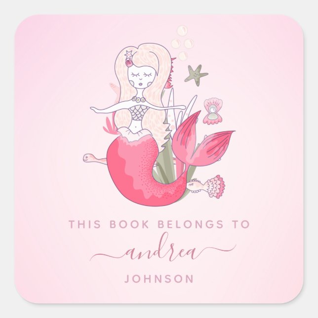 Blond Girl Mermaid Starfish Kids Name Bookplate (Front)