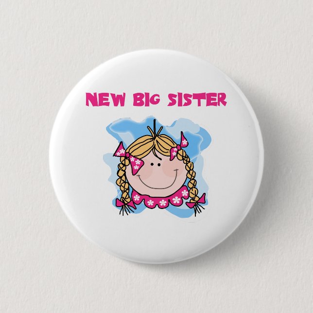 Blond Girl New Big Sister Button (Front)