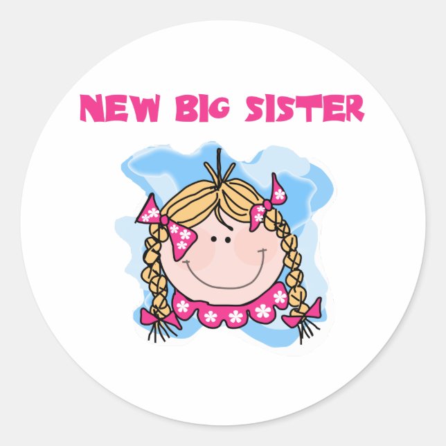 Blond Girl New Big Sister Classic Round Sticker (Front)