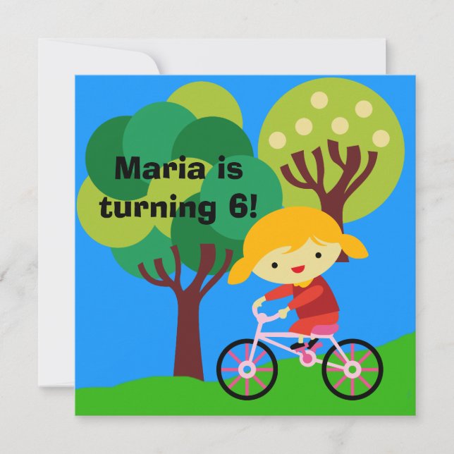 Blond Girl on Bicycle Birthday Invitation (Front)