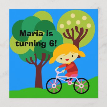 Blond Girl On Bicycle Birthday Invitation by kids_birthdays at Zazzle