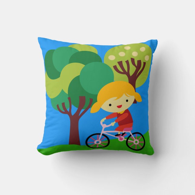 Blond Girl on Bicycle Pillow (Front)
