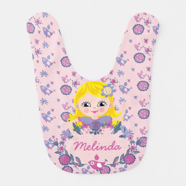 Blond Girl on Pink Personalized Bib (Front)