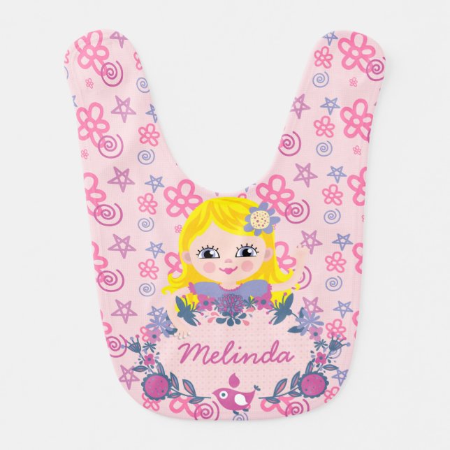 Blond Girl on Pink Personalized Bib (Front)