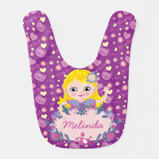 Blond Girl on Purple Personalized Bib (Front)