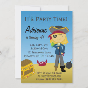 Blond Girl Pirate Birthday Party Invitation