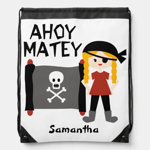 Blond Girl Pirate Drawstring Bag