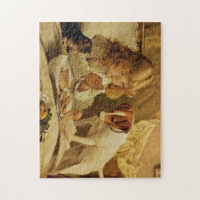 Blond Girl Praying with her Dog and Cat Jigsaw Puzzle (Vertical)
