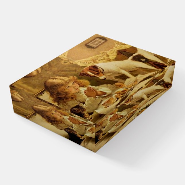 Blond Girl Praying with her Dog and Cat Paperweight (Angled)