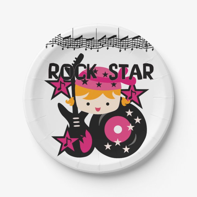 Blond Girl Rock Star Birthday Paper Plates (Front)
