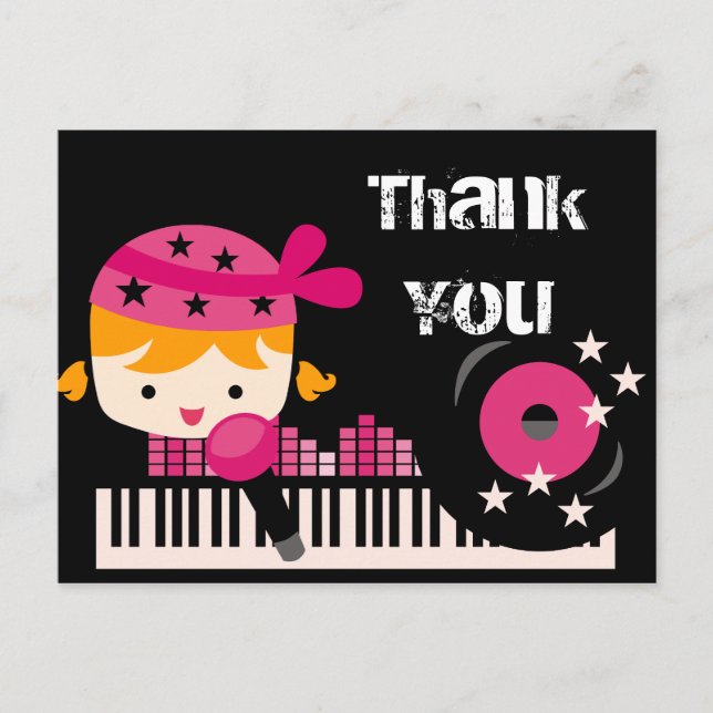 Blond Girl Rock Star Birthday Thank You Postcard (Front)