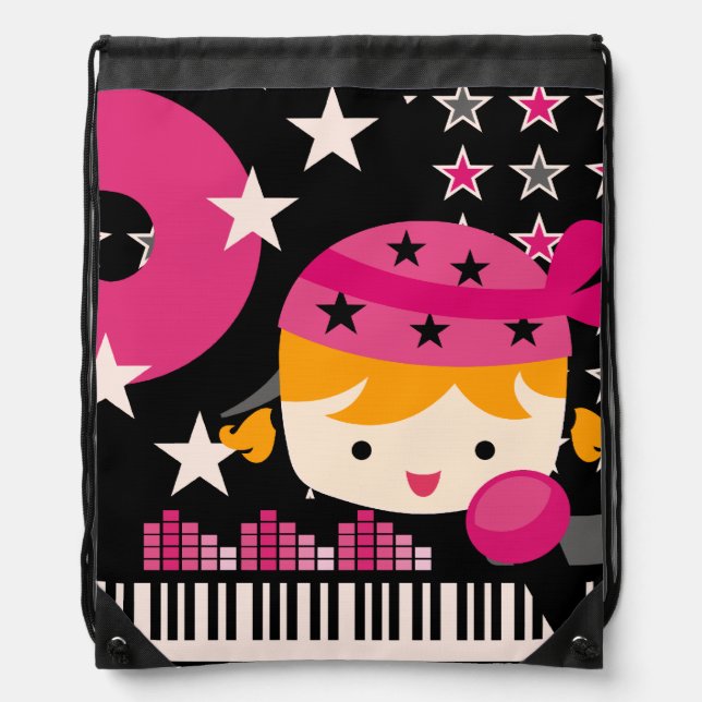 Blond Girl Rock Star Drawstring Bag (Front)
