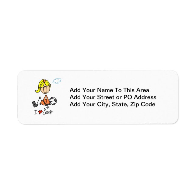 Blond Girl Stick Figure I Love Soccer Gifts Label (Front)