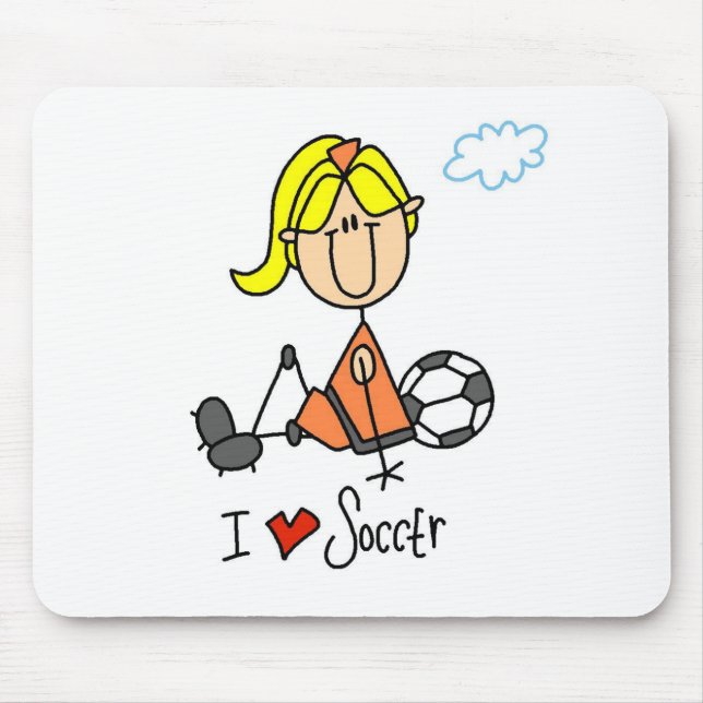 Blond Girl Stick Figure I Love Soccer Gifts Mouse Pad (Front)