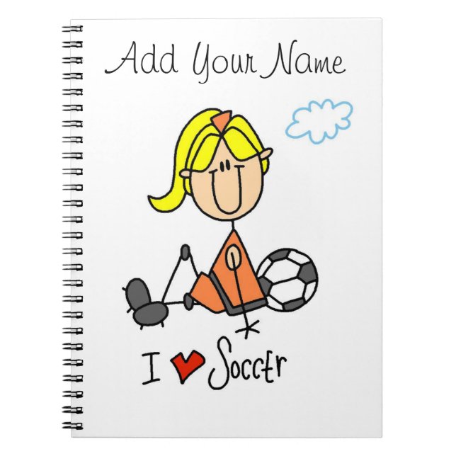 Blond Girl Stick Figure I Love Soccer Gifts Notebook (Front)