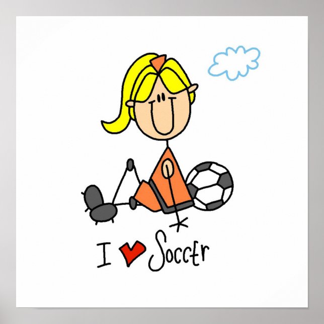 Blond Girl Stick Figure I Love Soccer Gifts Poster (Front)