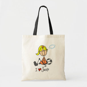 Blond Girl Stick Figure I Love Soccer Gifts Tote Bag