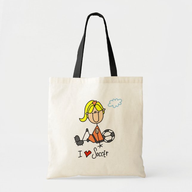 Blond Girl Stick Figure I Love Soccer Gifts Tote Bag (Front)