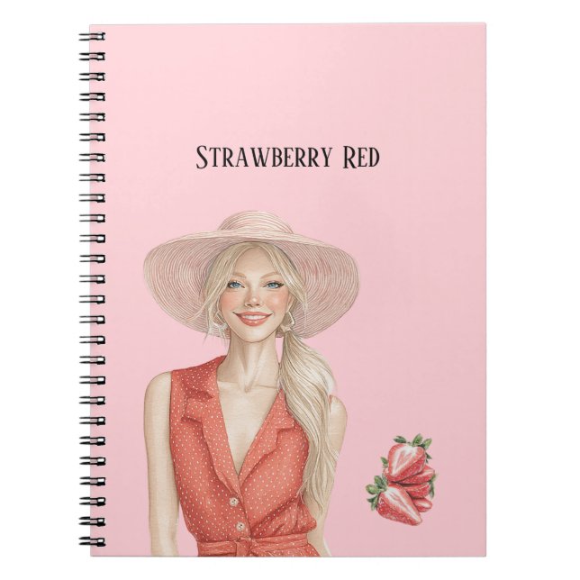 Blond Girl Strawberry Red Notebook (Front)