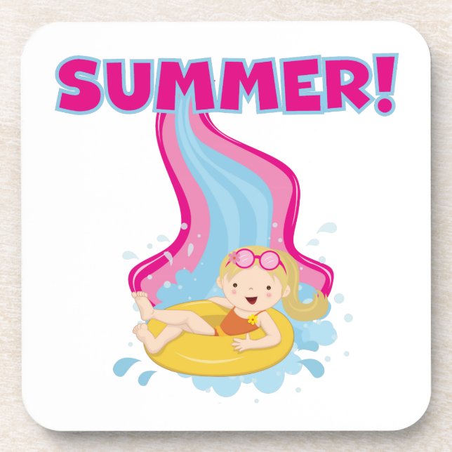 Blond Girl Summer Beverage Coaster (Front)