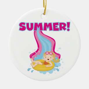 Blond Girl Summer Ceramic Ornament