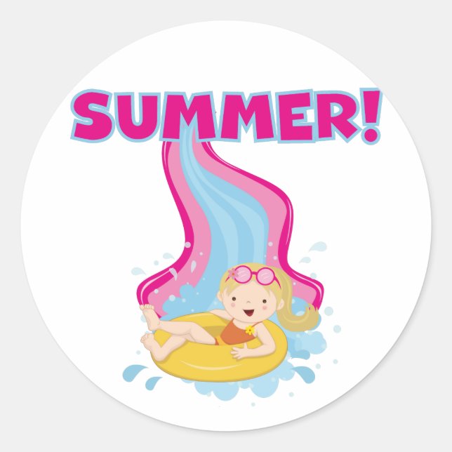 Blond Girl Summer Classic Round Sticker (Front)