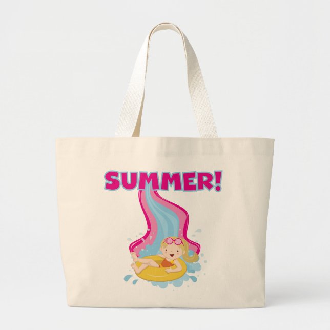 Blond Girl Summer Large Tote Bag (Front)
