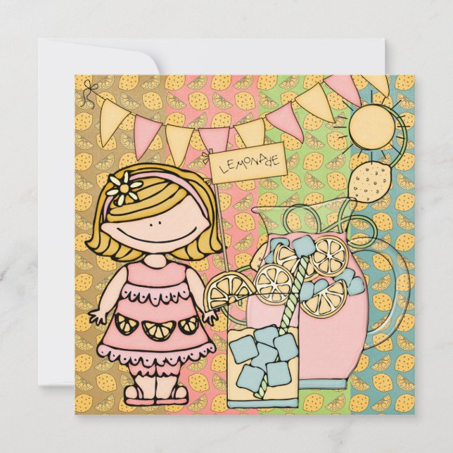 Blond Girl Summer Lemonade Birthday Invitation (Front)