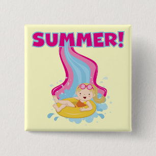 Blond Girl Summer Pinback Button