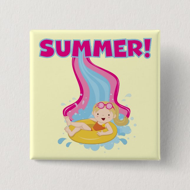 Blond Girl Summer Pinback Button (Front)