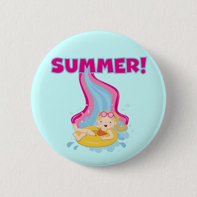Blond Girl Summer Pinback Button (Front)