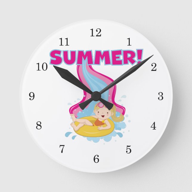 Blond Girl Summer Round Clock (Front)