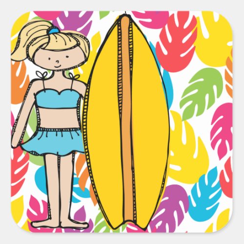 Blond Girl Surfer Stickers