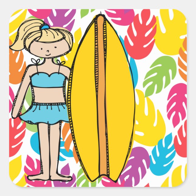 Blond Girl Surfer Stickers (Front)